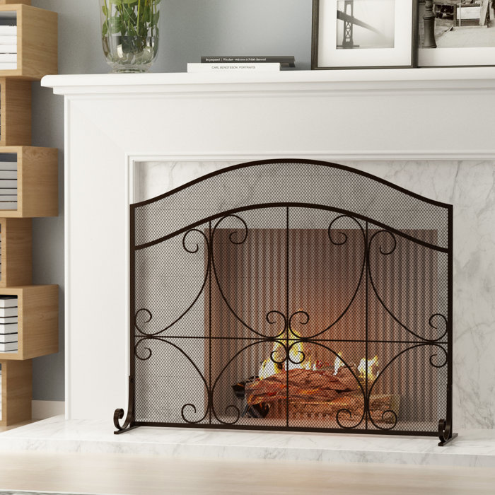 Winston Porter 41X35in Black Iron Fireplace Screen With Swirl Grain